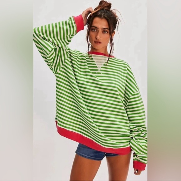 NEW Free People We The Free Classic Striped Oversized Crewneck Sweatshirt M - Picture 3 of 13